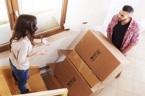 Packed boxes and furniture ready for mobile self storage collection